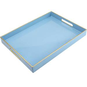 lot 13237 image: Spsyrine Blue Plastic Serving Tray for Ottoman, Coffee Table, Rectangle Decorative Tray for Entertaining, Outdoor, Living Room, Home Decor