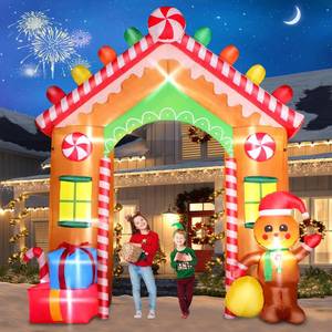 lot 13241 image: FunFanso 9 FT Christmas Inflatables Archway Outdoor Decorations, Gingerbread Man House Arch Blow Up Yard Decoration with Colorful Gift Boxes, Built-in LED Lights for Garden Porch Xmas Party Decor