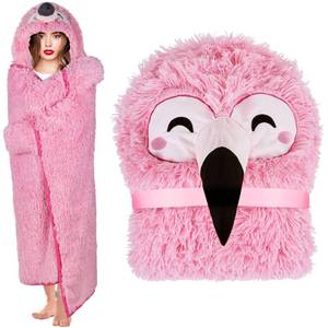 lot 13249 image: Flamingo Wearable Hooded Blanket for Adults - Fluffy Super Soft Shaggy Faux Fur, Fuzzy Warm Cozy Plush Furry Fleece & Sherpa Hoodie Throw Cloak Wrap - Flamingo Gifts for Women Adults and Kids