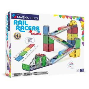 lot 13254 image: Magna-Tiles Rail Racers Deluxe 90-Piece Magnetic Construction Set, The Original Magnetic Building Brand