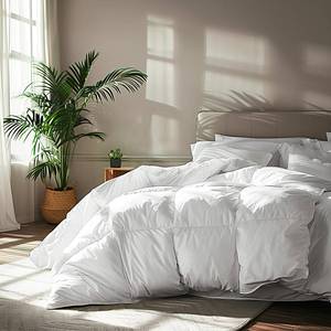 lot 13260 image: Serta Goose Feather Down Fiber Cotton Comforter Twin Size - 100% Cotton Duvet Insert - Hotel Luxury Hypoallergenic Bedding Comforter All Season Medium Warmth 68 x 90 Inch White