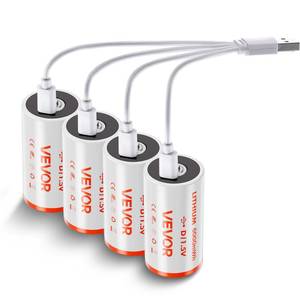 lot 14148 image: VEVOR Rechargeable D Batteries, 4 Pack, 1.5V 6000mWh Lithium D Battery with 4 in 1 USB-C Charge Cable, Recharge Up to 1000 Cycles, Lithium-ion D Cell Batteries for Flashlights, Floodlight, Toys