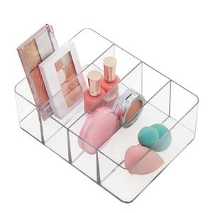 lot 14155 image: STORi 4-Compartment Clear Plastic Organizer, Rectangular Divided Makeup and Vanity Storage Bin, Use Upright for Eyeshadow Palettes, Made in USA