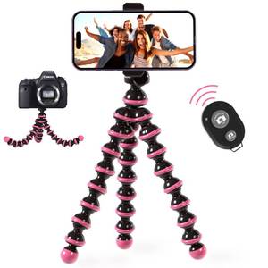 lot 14156 image: TalkWorks Flexible Tripod for iPhone, Android, Camera - Bendable Legs, Adjustable Stand Holder with Mini Wireless Remote for Selfies, Vlogging, BeautyMakeup, Live StreamingRecording - Pink