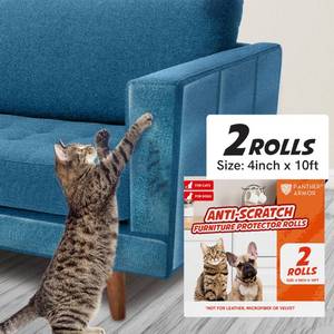 lot 14161 image: Panther Armor Anti Cat Scratch Furniture Protector Tapes, 2X Rolls, Furniture Scratch Guards for Cats, No Scratch Single Side Sticky Tape, 4in x 10ft, Transparent Gloss Protection