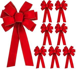 lot 14167 image: Iceyyyy 8 Pcs Large Christmas Bow-30.7 x 10.6 Christmas Golden Edged Red Velvet Bow-Christmas Tree Topper Ornament Bow for Xmas Home Wreath Decoration