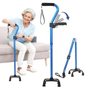 lot 14178 image: Stand Assist Aid for Elderly - 4-Pronged Stability Cane with Adjustable Foldable Design & Rise Assistance Grip to Reduce Strain When Standing Up (Blue)
