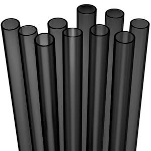 lot 14179 image: Fiesta First 10 EXTRA WIDE Long Reusable Black Hard Plastic Drinking Straws  Cleaning Brush - Fat Thick Large Jumbo Straws for Smoothies and Milkshakes - Black - Dishwasher Safe BPA Free