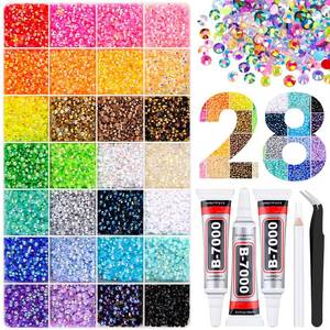 lot 14182 image: 34000Pcs Resin Rhinestones with Tweezers for Bedazzling, Multicolor 3mm Crystal with 3Pcs 10ml B7000 Jewelry Glue for Bedazzled Nail Art Crafting Makeup