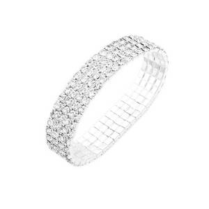 lot 14192 image: JSEA S4-Ladies Rhinestone Bracelet Stretch Silver Tone Womens Elastic Bracelet Bangles Small Wrist Gold Tone