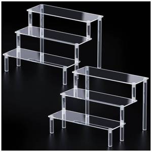 lot 14193 image: 2 Packs Acrylic Display Stand Riser,3 Tier Perfume Organizer Cupcake Stand Acrylic Pop Shelves Holder,Clear Desk Display Shelf for Figure,Trinket,Collectibles,Dessert Tray Stands for Party Decor-7.9in