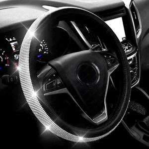 lot 14199 image: New Diamond Leather Steering Wheel Cover with Bling Bling Crystal Rhinestones, Universal Fit 15 Inch Car Wheel Protector for Women Girls Black
