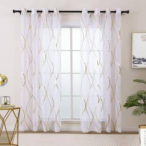 lot 14213 image: L.Z.E White and Gold Sheer Curtains 84 Inches Long 2 Panels Set, Gold Foil Printed Sheer Curtains for Living Room Dining Room, Light Filtering Grommet Window Drapes with Wave Patterns