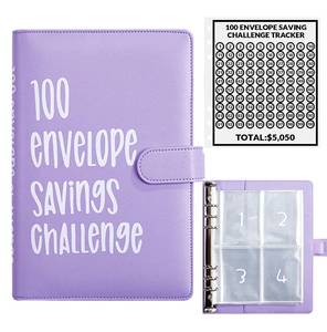 lot 14214 image: 100 Envelopes Money Saving Challenge, 100 Envelope Challenge Binder, Easy and Fun Way to Save $5,050, Savings Challenges Budget Book Binder with Cash Envelopes for Office,Home,School (Purple)