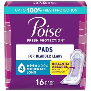 lot 14222 image: Poise Incontinence Pads for Women - Moderate Absorbency - 4 Drop - Long - 16ct