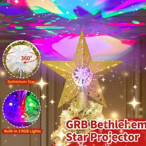 lot 14231 image: 12.2 inch Gold Bethlehem Christmas Star Tree Topper Projector with RGB Rotatable Projector Lights Gold Star Projector Lights Tree Topper Plug in for Indoor Office Xmas New Year (1 Pattern,3m Cable)