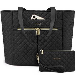 lot 14238 image: LOVEVOOK Laptop Bag for Women 17 inch,Diamond Quilted Work Tote Bags Womens Laptop Tote Bag Computer Shoulder Bags,Stylish Travel Tote Bags Laptop Purse Case Briefcase Handbag with Clutch Purse,Black
