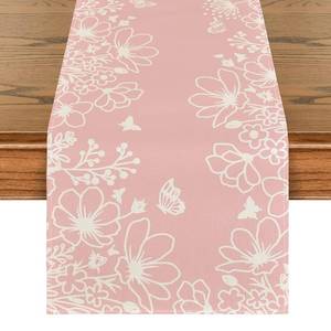 lot 14244 image: Artoid Mode Pink Bloom Flowers Butterfly Spring Table Runner, Seasonal Holiday Kitchen Dining Table Decoration for Home Party Indoor 13x108 Inch