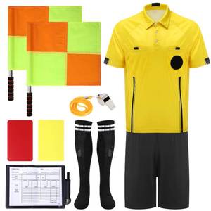 lot 14466 image: 7PCs Soccer Kit - Adult Referee Jersey, Cards, Whistle, Socks, Flags, Costume M