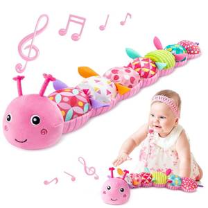 lot 14478 image: Sumobaby Infant Baby Musical Stuffed Animal Toys for 0-3-6-12 Months,Multi Sensory Toys with Crinkle and Rattles, Tummy Time Toys for Newborn Boys Girls, Caterpillar, Pink