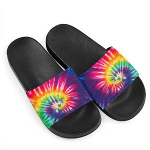 lot 14482 image: Howilath Tie-dye Rainbow Swirl Sandals Slippers, Casual EVA Soft Sole Open Toe House Single Band Slide Sandals for Women Men