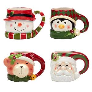lot 19665 image: Certified International Set of 4 Santa  Snowman  Teddy Bear  and Penguin Ceramic Christmas Mugs 5.5