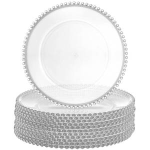 lot 19688 image: Lawei 12 Pack Clear Plastic Charger Plates with Bead Rim, 13 Inch Plastic Round Serving Plates Decor Dinner Plates for Party Wedding Events Dinner Decoration