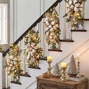 lot 19693 image: 2025 Cordless Christmas Swags Prelit Teardrop Swag Christmas Staircase Decorations Artificial Stairs Christmas Garland with Lights Rustic Christmas Swag for Front Door Wall Window Stair Home Decor (B)