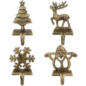 lot 19696 image: OCTERIC 4Pcs Stocking Holders, Reindeer Santa Snowflake Christmas Tree Metal Mantel Hooks, Anti-Slip Heavy Duty Solid Cast Iron Mantle Hangers Xmas D�cor for Fireplace Holiday Indoor Decoration