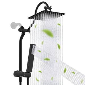 lot 19724 image: Hibbent cUPU Certified High Pressure 10 Rainfall Shower Head, Showerhead Combo with 4-mode Handheld Spray, 12 Adjustable Extension Arm, Extension Bar, Easy Reach Holder, 71 Hose, Matte Black