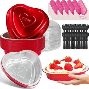 lot 19725 image: OJYUDD 20 Pack 22oz Heart Shaped Cake Pans with Lids,Disposable Valentine Heart Dessert Baking Pan,Aluminum Foil Containers for Birthday Wedding Parties Cooking(Red)