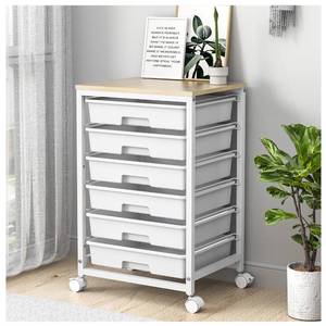 lot 19735 image: SYKIARIOL Rolling Cart with Drawers,Utility Cart with 6 Drawers,Rolling Storage Cart with Drawers and Wooden Tabletop & Lockable Wheel,White