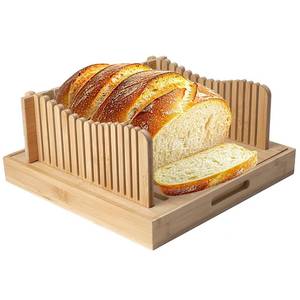 lot 19737 image: 3-in-1 Foldable Bamboo Bread Slicer Tray with Crumb Catcher & Adjustable Guide - Perfect for Homemade, Sourdough, Sandwich Bread - Slice Perfectly into Even, Thin Pieces (Knife Not Included)
