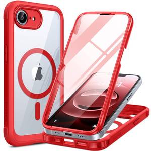 lot 20217 image: Miracase Magnetic for iPhone 16e Case Full-Body Phone with Built-in Glass Screen Protector, Compatible with MagSafe Military Drop Proof 16E Cover Bumper 6.1 inch, Red