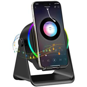 lot 20224 image: TARKARI Wireless Induction Speaker, 5 in 1 Bluetooth Speaker, 360° Rotation Cell Phone Stand with Ambient Light Compatible with iPhone iPad Android Tablet, Birthday Gifts for Women Men Him