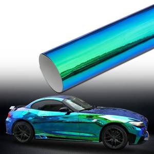 lot 20238 image: AuMoHall Holographic Laser Green to Blue Chrome Car Vinyl Wrap Glossy Chameleon Vehicle Vinyl Film Car Motorcycle Color Changing Film, 59.84 x 11.81