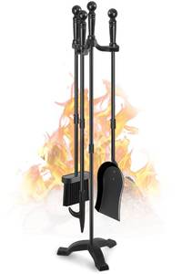 lot 20240 image: Gtongoko Fireplace Tools Set 4 Pcs 30 Inch Black Wrought Iron Large Fire Tool Set for OutdoorIndoor Include Chimney Poker, Antique Shovel, Rustic Brush and Stand Accessories Set