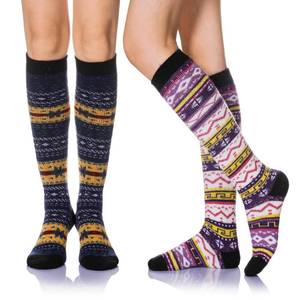 lot 20247 image: Eyean Womens Knee High Wool Socks Winter Thick Thermal Soft Comfy Over Knee Long High Socks 2 Pairs (Retro B)