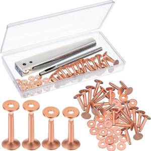 lot 20260 image: Hotop 50pcs Copper Rivet and Burr Washers for Leather Work #9 and #12 Brass Rivets Setter Install Setting Tool with Hole Punch Cutter Kit for Belts Wallets Collars Leather DIY Craft Supplies