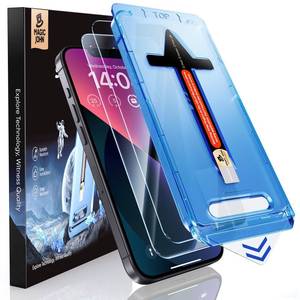 lot 20271 image: MAGIC JOHN 2 Pack for iPhone 1314& iPhone 13 Pro 6.1 inch Tempered Glass Screen Protector, Auto Dust-Elimination, Bubble Free, HD Clear, Easy Installation