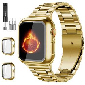 lot 20272 image: Bekomo Compatible with Apple Watch Band 49mm 46mm 44mm 45mm 42mm 40mm 38mm 41mm, Stainless Steel iWatch Bands with 2 Pack Tempered Glass Case for Series 11109Ultra 3 287654321SE for Men