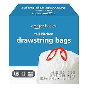 lot 20298 image: Amazon Basics Tall Kitchen Drawstring Trash Bags, 13 Gallon, 120 Count (Previously Solimo) (B093X8QQ12)