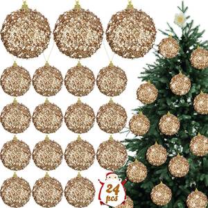 lot 1501 image: Liliful 24 Pcs 3.15 Large Christmas Ball Ornaments Glitter Christmas Decorations Tree Balls Hanging Ornaments for Xmas Wedding Home Tabletop Party Holiday Decor (Champagne Gold)