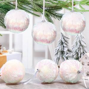 lot 1512 image: 6 Pcs 4 Large Ball Ornaments for Christmas Trees Pipa Iridescent White Shatterproof Hanging Glitter Sequin Balls Ornaments for Xmas Trees Holiday Party Wedding Home Decor