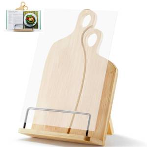 lot 1528 image: Bamboo Cookbook Stand for Your Kitchen Counter, Adjustment Recipe Book Holder with Acrylic Splashe Guard, 11.8X 7.8X 2.3 inch (30x 20x 6cm)