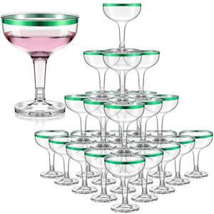 lot 1531 image: Zopeal 30 Pcs St. Patricks Day Plastic Martini Glasses Bulk 5 oz Green Margarita Cocktail Champagne Tower Coupe Glasses Disposable Unbreakable Stackable Wine Cups with Stem for Spring Party Favors