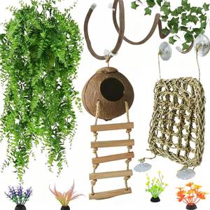 lot 1532 image: Leopard Gecko Tank Accessories. Reptile Hammock Vines Plants with Coconut Shell Ladder Hideout Hermit Crab Decor for Bearded Dragon Lizard Chameleon Crested Gecko Tortoise Snake