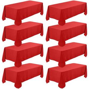 lot 1533 image: Fivenl 8 Pack Premium Red Tablecloth 60 x 102 Inch, Rectangle Table Clothes for 6 Foot Rectangle Tables Washable Polyester Fabric Table Covers for Wedding Party Reception Banquet Buffet Restaurant