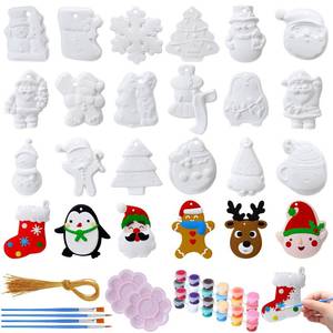 lot 2218 image: Syhood 24 Pcs Ceramic to Paint Christmas Ornaments Crafts for Paint Your Own Kit DIY Ceramics Santa Snowmen Gingerbread Men Ceramic Christmas Ornaments Crafts Gifts for Adults