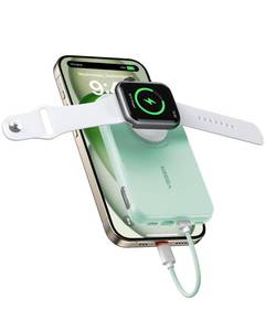 lot 2243 image: VEGER Portable Charger with Built in Cable(Removable), 10000mAh Mini Power Bank Battery Pack, PD 20W Fast Charger Travel Accessory Compatible with iPhone 151413 Pro Max, Sumsang, Apple Watch-Green